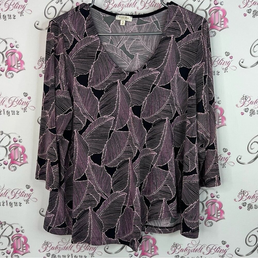 Laura top leaves Black and Pink Leaf Pattern Blouse